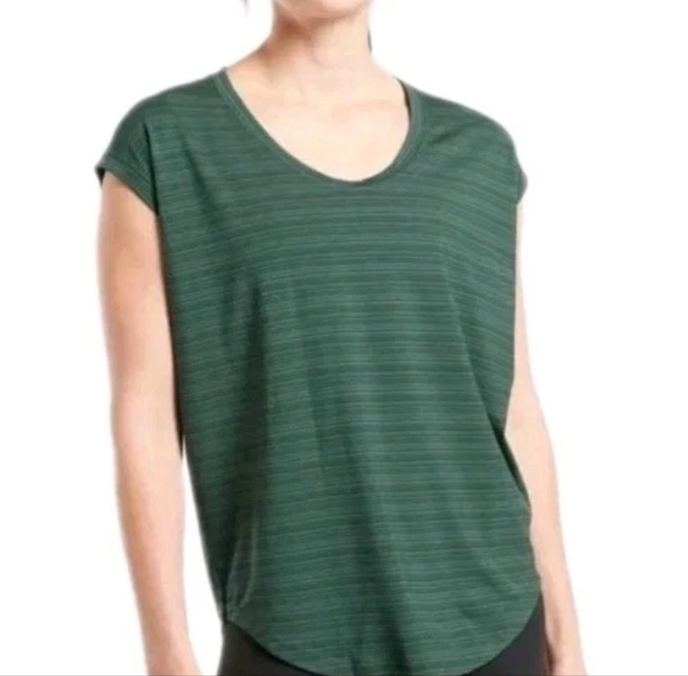 ATHLETA size Small Cloudlight Stratus Breezy Short Sleeve Striped T Shirt Green